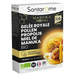 Santarome Bio Gelée Royale Pollen Propolis Miel de Manuka Bio 20 Ampoules