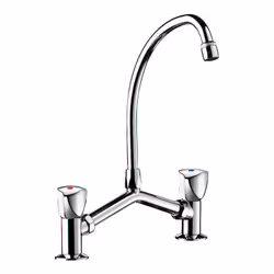 Description générale Mélangeur de lavabo 2 trous en laiton chromé avec têtes à clapet Long-Life. Ce modèle est équipé d'un cr ...