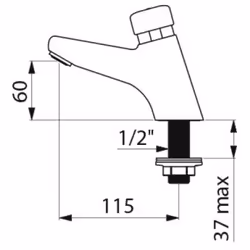 Robinet temporisé de lavabo à poser sur plage. Fermeture automatique temporisée à 7 sec. Débit préréglé à 3 l/min (à 3 bar) e ...