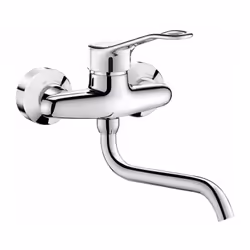 Mitigeur de lavabo chromé Bec bas orientable Fixation mural Raccordement M 1/2' (12x17) Livré avec raccord et rosace Vendu pa ...