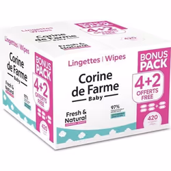 Pack de 6 paquets de lingettes change Fresh&Natural x70
