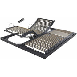 Sommier électrique S50 -Lattes bois -Réglage fermeté zone lombaires -2x80x200 -Gris