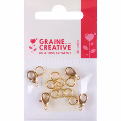 GRAINE CREATIVE Sachet De 4 Fermoirs Mousquetons Dorés 12Mm Avec Anneaux