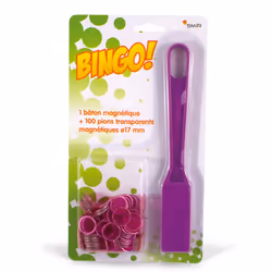 Cartamundi Kit Loto Blister Avec 100 Jetons Magn. Anneaux Métal 17Mm + 1 Ramasse Jetons, unisexe, Lilas, 01-01-2019, Chine, 1 ...