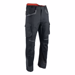 • Ceinture élastiquée côtés, 5 passants dont 1 large au milieu dos. • Braguette zippée sans métal, bouton 4 trous 20 mm. • En ...