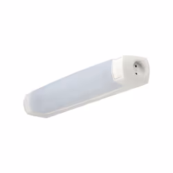 Dimensions : 90 x 64 x 445 mm - Réglette LED Eo S19 400lm 3000K interrupteur prise 20VA blanc - classe II - IK07 - IP24 - app ...