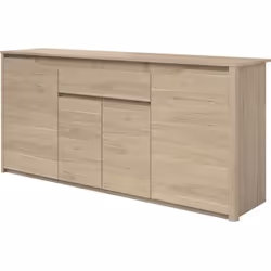 Buffet bas - Panneaux de particules - Décor chêne dakota - 4 portes + 1 tiroir - Betty - L 185 x P 46 x H 855 cm