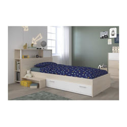 Parisot Ensemble lit + tete de lit avec rangement - Style contemporain - Decor acacia clair et blanc - charlemagne