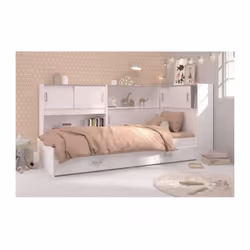 Description générale Ce lit SCOOP pour enfant, avec son design contemporain et sa finition en panneaux de particules décor bl ...