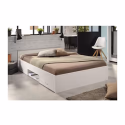 ZODIAC Lit adulte l 160 x L 200 cm - Panneaux de particules décor blanc mat - Style et design contemporain - 2 tiroirs et 1 n ...
