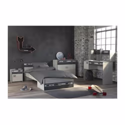 NOA Chambre enfant complete l90 x L200 cm - Panneaux particules décor gris loft et gris ombre - Style et design industriel - ...