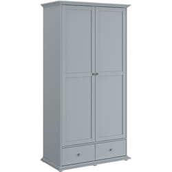 Armoire de chambre - MARGAUX - Gris galet- 2 portes + 2 tiroirs - Style charme - L104 x P53 x H202 cm