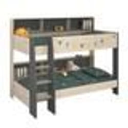 PARISOT Lits superposés enfant - Décor Chêne Jackson et Gris Ombre - Sommiers inclus - 2 x 90 x 200 cm - JIM
