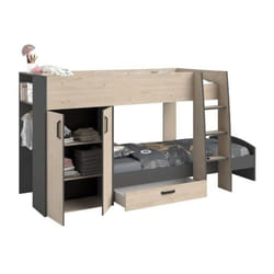 PARISOT Lits superposes enfant avec rangements - Decor Chene Jackson et Gris Ombre - Sommiers inclus - 2 x 90 x 200 cm - MIST