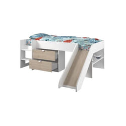 Lit toboggan enfant - Decor Blanc et Chene Jackson - Sommier inclus - 90 x 200 cm - slide
