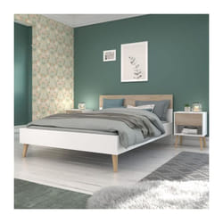 Lit adulte - aalborg - 140 x 190 cm - Blanc / Chene Parisot