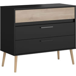 Commode - AALBORG - 3 tiroirs - Décor Noir et chêne - Style Scandinave - L908 x P399 x H775 cm - PARISOT