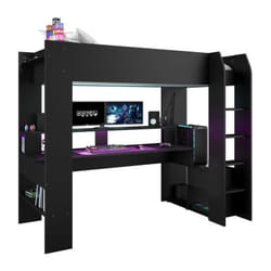 Lit mezzanine combine enfant led Gamer online - 90 x 200 cm - Noir mat - Sommier inclus - parisot