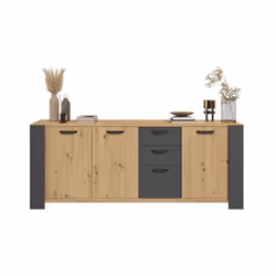 LOFT BUFFET 3 PORTES et 3 TIROIRS, 1 tablette derrere chaque porte - En panneau de particules revetu papier décor Chene Artis ...