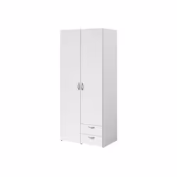 VARIA Armoire de chambre 2 portes - Aménagement intérieur : Moitié lingere a droite avec 3 tablettes et moitié penderie a gau ...