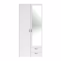 PARISOT Armoire 2 portes battantes dont 1 miroir + 2 tiroirs - Aménagement intérieur : Moitié penderie avec 1 tringle + 1 tab ...