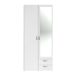 Armoire varia - Décor blanc - 2 portes battantes + 1 miroir + 2 tiroirs - l 81 x h 185 x p 51 cm Parisot