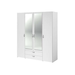 Armoire VARIA - Décor blanc - 4 portes battantes + 2 miroirs + 2 tiroirs - L 160 x H 185 x P 51 cm - PARISOT