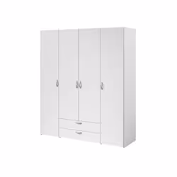 Description générale Armoire de chambre PARISOT avec 4 portes battantes et 2 tiroirs, idéale pour organiser votre espace de r ...