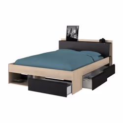 COMBO Lit adulte comprenant une tete de lit avec 2x2 niches latérales, passage câbles et plan de pose 15 cm de large - 3 tiro ...