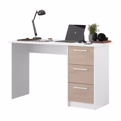 ESSENTIEL BUREAU 3 TIROIRS, en panneau de particules revetu papier décor Blanc, faces tiroirs décor chene, Dimensions LXHXP: ...