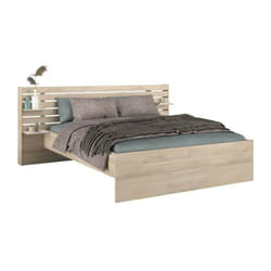 Lit adulte escale 160x200 cm - Décor chene du Japon - 2 tiroirs + Tete de lit - L222,8 x H98,2 x P216,8 cm - Fabriqué en Franc