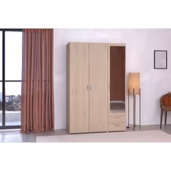 Armoire VARIA - Décor chene - 3 portes - 2 tiroirs - Porte droite avec miroir - 120,3 x 185 x 51,7