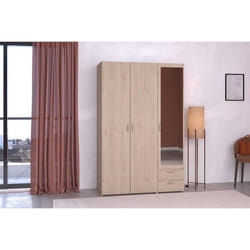 Armoire VARIA - Décor chene - 3 portes - 2 tiroirs - Porte droite avec miroir - 120,3 x 185 x 51,7