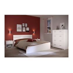 Parisot - Chambre complete boston : Lit adulte 140x190 + Commode + 1 Chevet - Décor blanc - Fabriqué en France