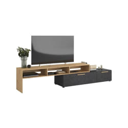 Meuble tv raw - Décor chene et Steam Black - 1 abattant + 1 tiroir - 4 modulations au choix - L250 x h 50 x p 46.6 cm