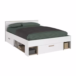 Lit adulte DREAM 140 x 190/200 cm - 3 tiroirs - Décor blanc et chene - PARISOT