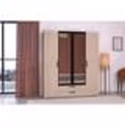 Armoire VARIA - 4 portes battantes + 2 miroirs + 2 tiroirs - Décor chêne et noir - L160 x H 185 x P 51.7 cm