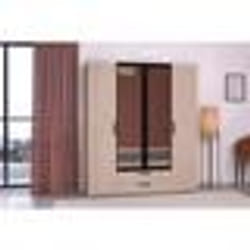 Armoire VARIA - 4 portes battantes + 2 miroirs + 2 tiroirs - Décor chêne et noir - L160 x H 185 x P 51.7 cm