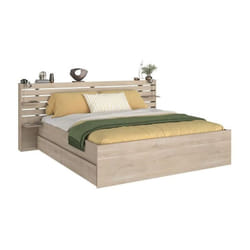 Lit adulte escale 180x200 cm - Décor chene du Japon - 2 tiroirs + Tete de lit - L235.4 x H98,2 x P216,8 cm - Fabriqué en Franc