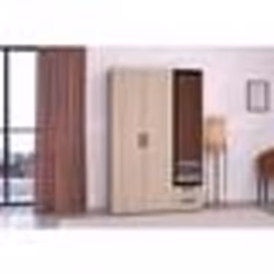 Armoire - Panneau de particules - Décor chêne et noir - 3 portes droites - Essentiel - Chambre - 120.3x185x51.7 cm