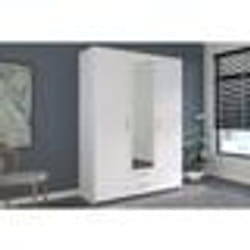 Armoire VARIA - Décor blanc - 3 portes  + 2 tiroirs + miroir - L 150 x H 200 x 51 cm