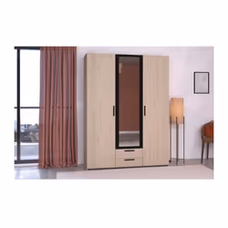 VARIA INDUS Armoire 3 portes et 2 tiroirs, porte centrale avec miroir, 2/3 penderie a gauche, 1/3 lingere a droite avec 4 éta ...