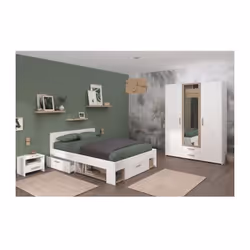 DREAM chambre complete adulte : Lit + 2 chevets + 1 armoire 3 portes dont 1 avec miroir + 2 tiroirs - Structure en panneaux d ...