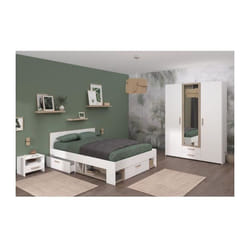 Chambre complete adulte - dream - Lit 140x190/200 cm + 2 chevets + armoire - Décor blanc et chene Parisot