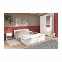 Parisot - Chambre complete adulte: Lit 160 x 200 cm + armoire 3 portes et 2 tiroirs + 2 chevets - Décor Blanc