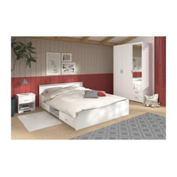 Parisot - Chambre complete adulte: Lit 160 x 200 cm + armoire 3 portes et 2 tiroirs + 2 chevets - Décor Blanc