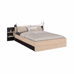 Le lit HORN de Parisot est un lit multifonctionnel avec une tete de lit équipée de deux tablettes de chaque côté, idéales pou ...