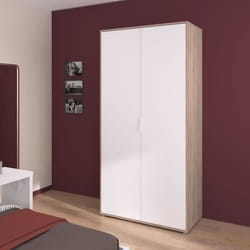 Armoire de chambre - Décor Blanc et chêne - 2 portes battantes - L100 x P502 x H2043 cm - AALBORG PARISOT