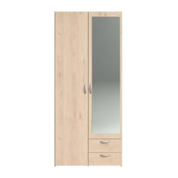 Armoire de chambre - varia - Décor chene - 2 portes dont 1 avec miroir - 2 tiroirs - 81 x 51 x 185 cm Parisot