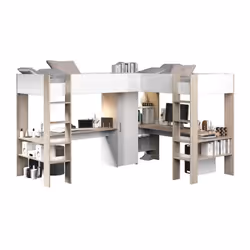 Optimisez l'espace avec ce lit mezzanine double ALEXANDRA, parfait pour les chambres partagées. Avec ses couchages 90x200 acc ...